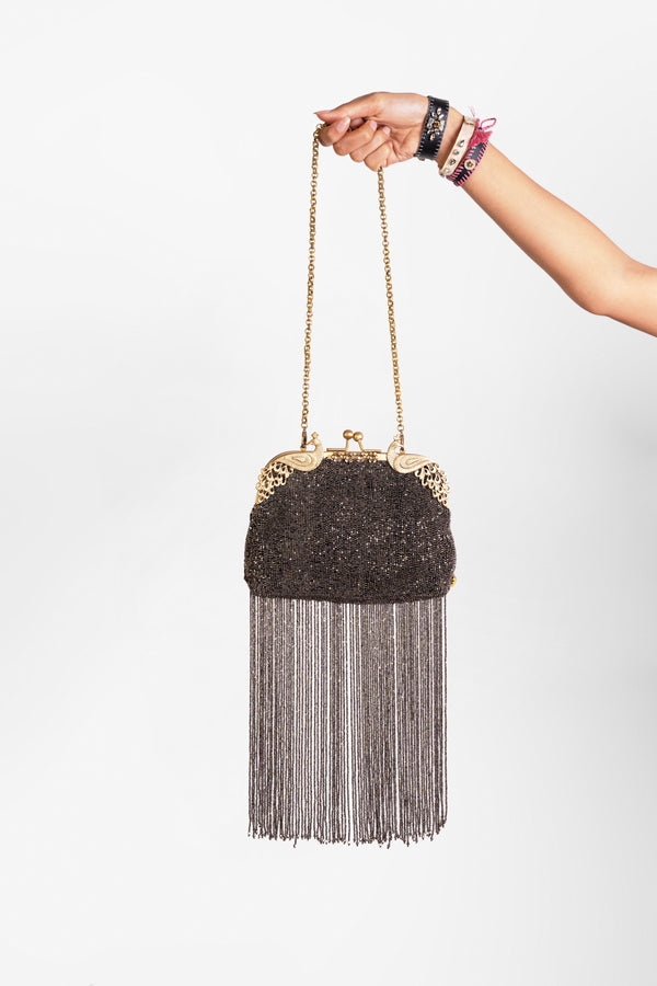 Gray beaded Tassel Bag