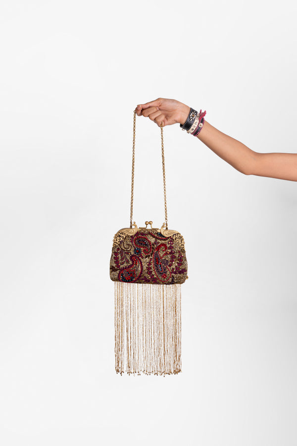 Paisley Beaded Tassel Clutch