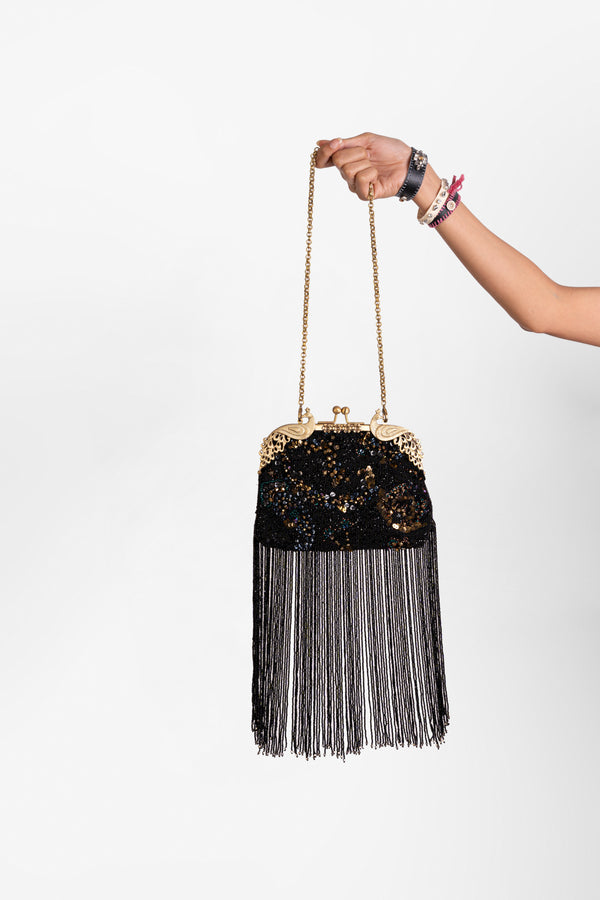 Twilight Beaded Tassel Clutch